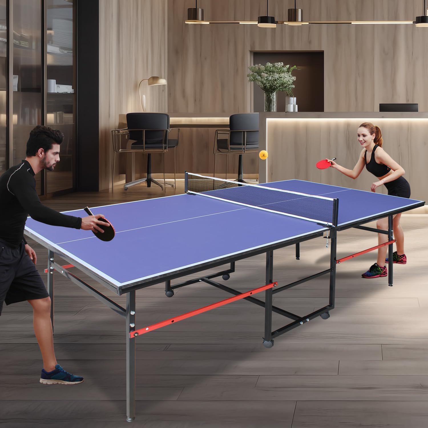 8フィートのポータブル卓球台、大人とティーン向けのプロ仕様ゲ - Table Tennis Olympics のレビューと価格